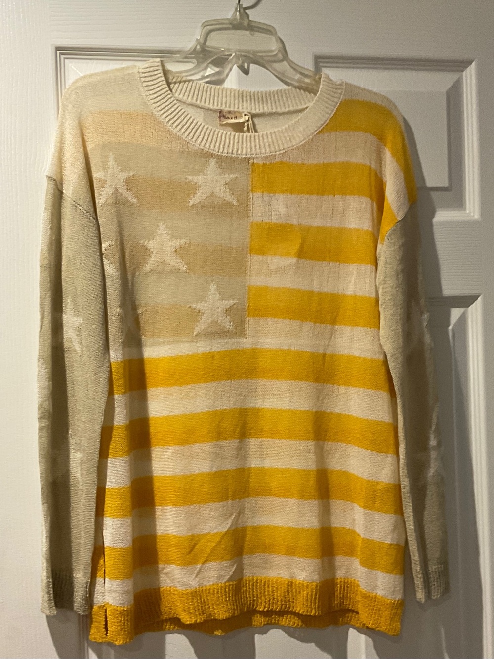 Cream and Yellow Striped Women’s Sweater - Classic Crewneck